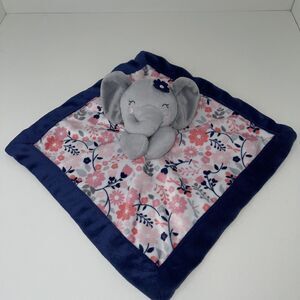 Lullaby Lane Elephant Plush Lovey Rattle Security Blanket Gray Pink Blue 11 Inch